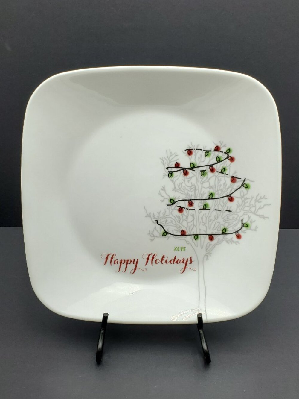 Corelle 2015 Happy Holidays Square Lunch Plate Christmas Tree Salad Plate